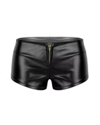 High Waisted Faux Leather Zipper Mini Shorts