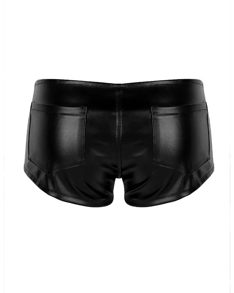 High Waisted Faux Leather Zipper Mini Shorts