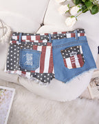 High Waisted American Flag Distressed Denim Shorts