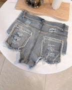 High Waisted Distressed Ripped Denim Shorts - Frayed Hot Pants