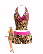 Leopard Print Halter Crop Top & High Waisted Shorts Set