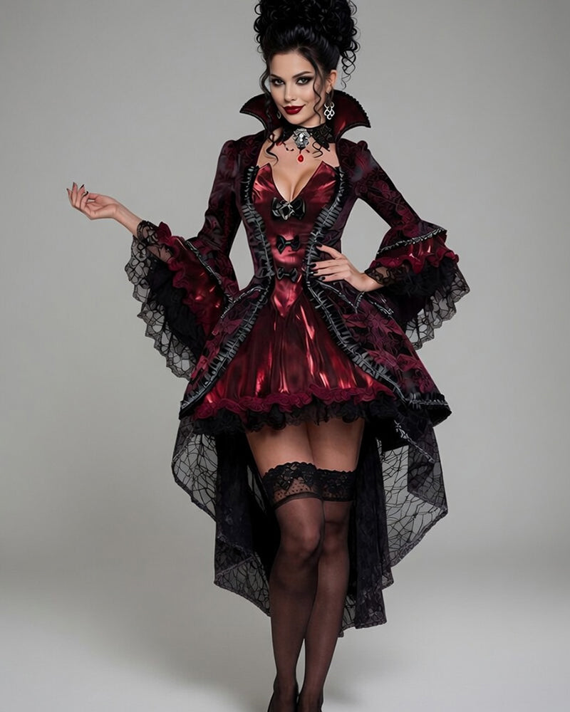 Gothic Vampire Dress with Stand Collar - Victorian Corset Maxi Dress