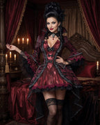 Gothic Vampire Dress with Stand Collar - Victorian Corset Maxi Dress