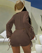 Bikini Set with Long Sleeve Cover Up & Ruched Skirt