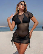 Black Sheer Mesh Cover Up Dress with Bikini Set