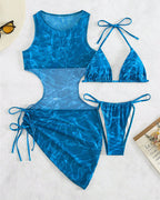 Camo Sheer Mesh Cover Up Dress with Bikini Set