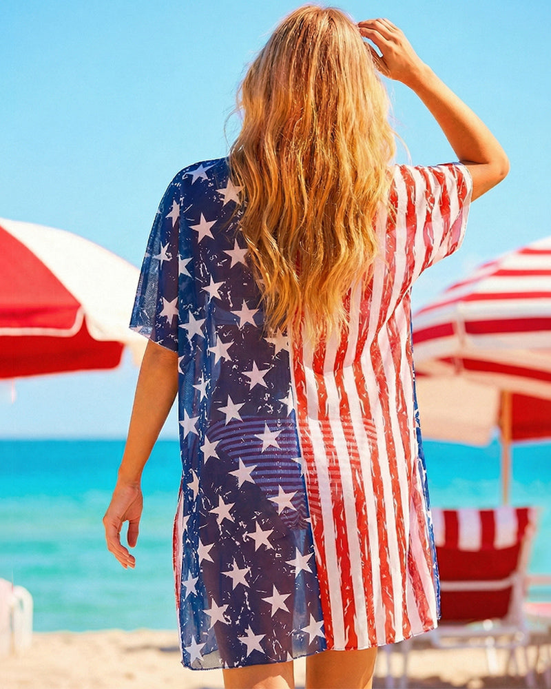 American Flag Bikini Set with Sheer Cover Up