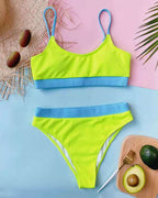 Ribbed Crop Bikini Set - High Waisted Two Piece Swim