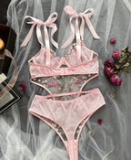Floral Embroidered Sheer Bodysuit Plunge Underwire Teddy