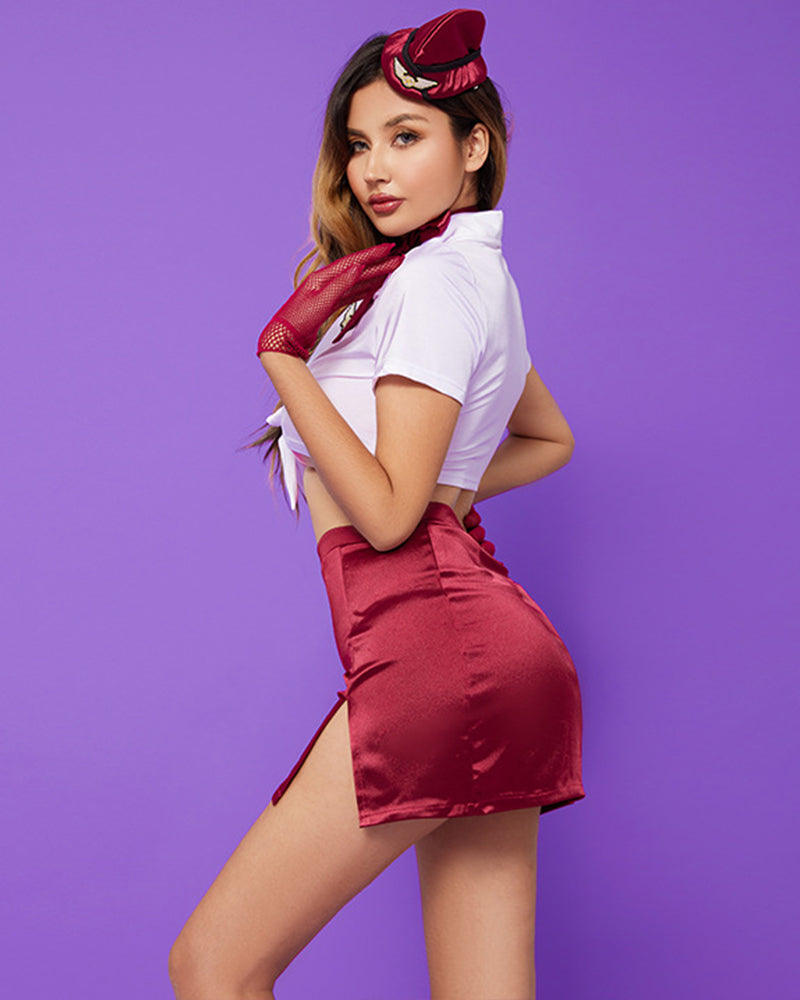 Sexy Sailor Costume Set with Top, Skirt, Hat, Scarf, Gloves & Thong - 6 Piece