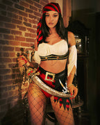 Sexy Pirate Wench Costume Set with Top, Shorts, Headscarf, Belt, Pantyhose & Arm Sleeves