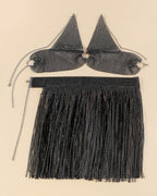 Rhinestone Fringe Lingerie Set - Sexy O-Ring Halter Crop Top & Tassel Mini Skirt