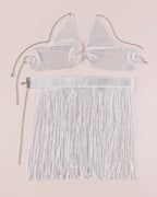 Rhinestone Fringe Lingerie Set - Sexy O-Ring Halter Crop Top & Tassel Mini Skirt