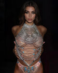 Multi-Layer Rhinestone Fringe Halter Top - Sexy Sparkly Chain