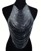Multi-Layer Rhinestone Fringe Halter Top - Sexy Sparkly Chain