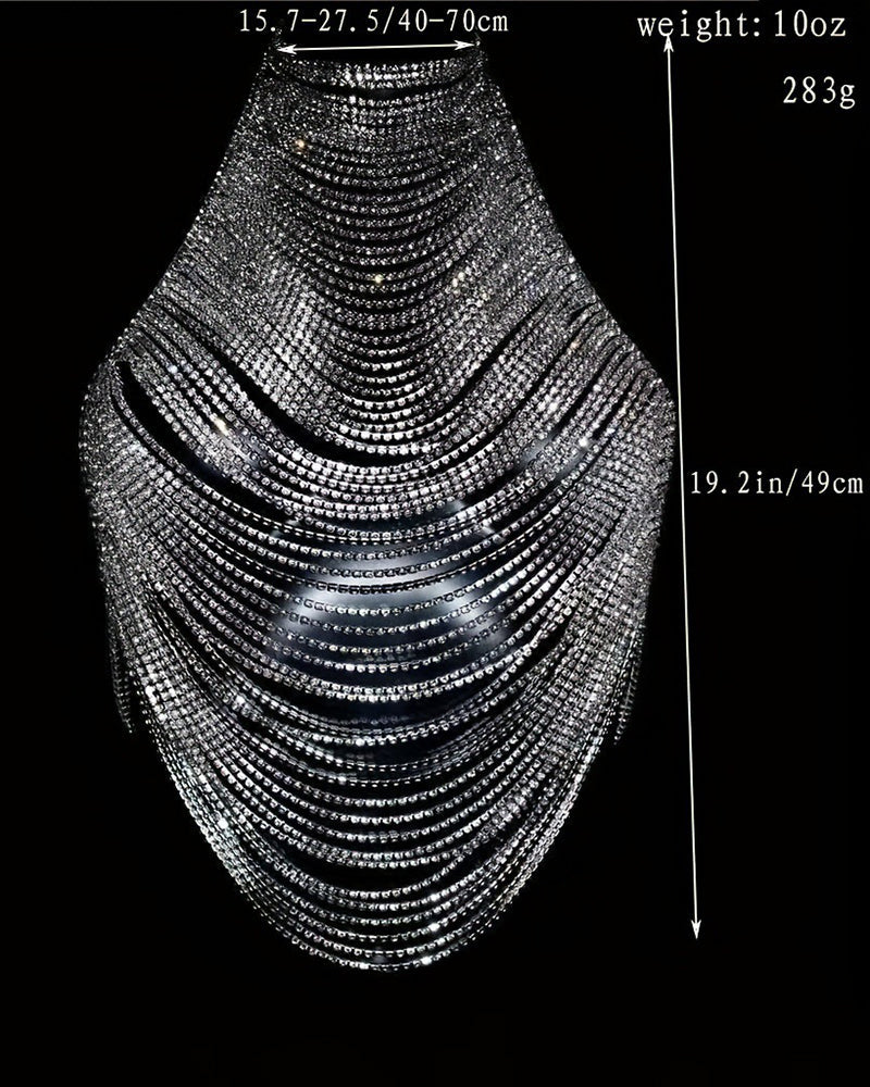 Multi-Layer Rhinestone Fringe Halter Top - Sexy Sparkly Chain