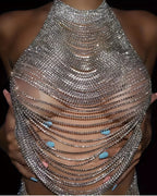 Multi-Layer Rhinestone Fringe Halter Top - Sexy Sparkly Chain