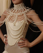 Multi-Layer Pearl Fringe Halter Top - Luxe Cascading Pearl Body Chain