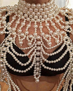 Multi-Layer Pearl Fringe Halter Top - Luxe Cascading Pearl Body Chain