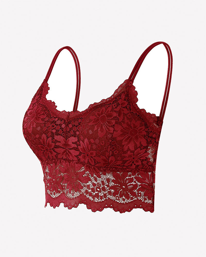 Floral Lace Bralette Crop Top - Wireless Spaghetti Strap Lace Bra