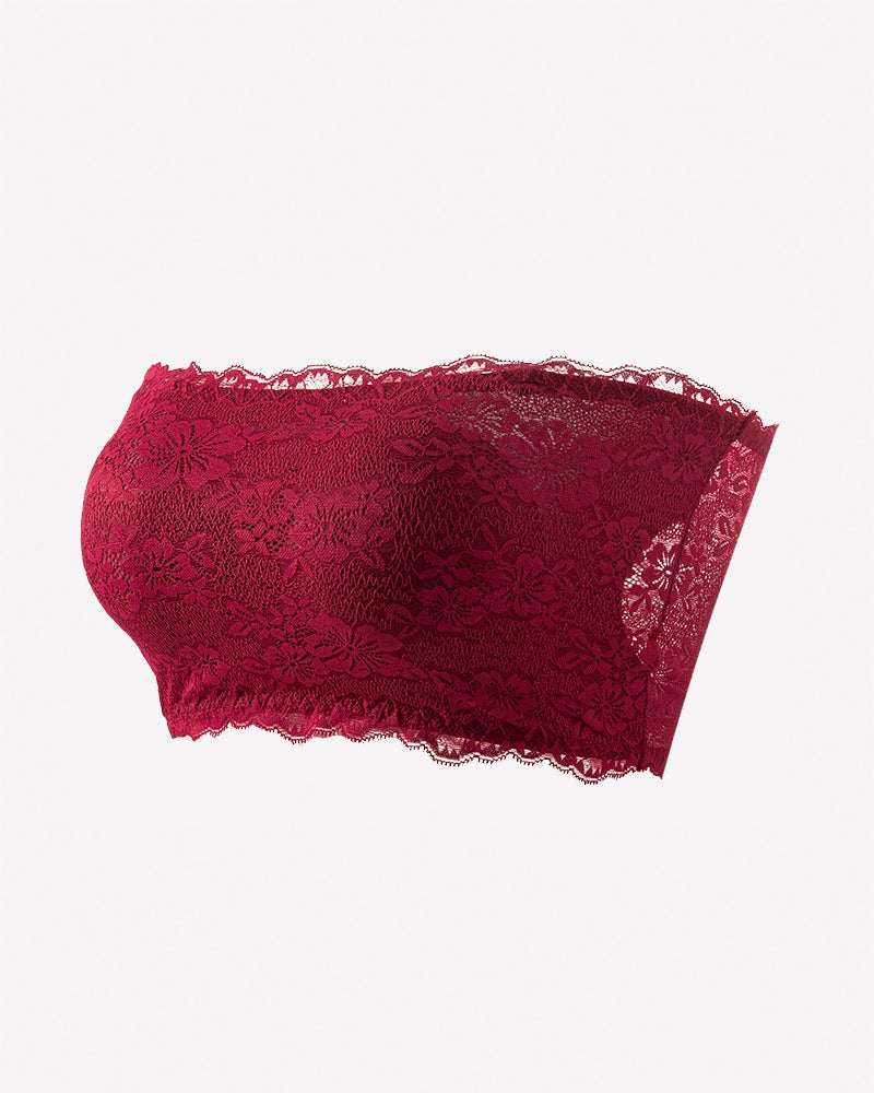 Floral Lace Strapless Bandeau Bra