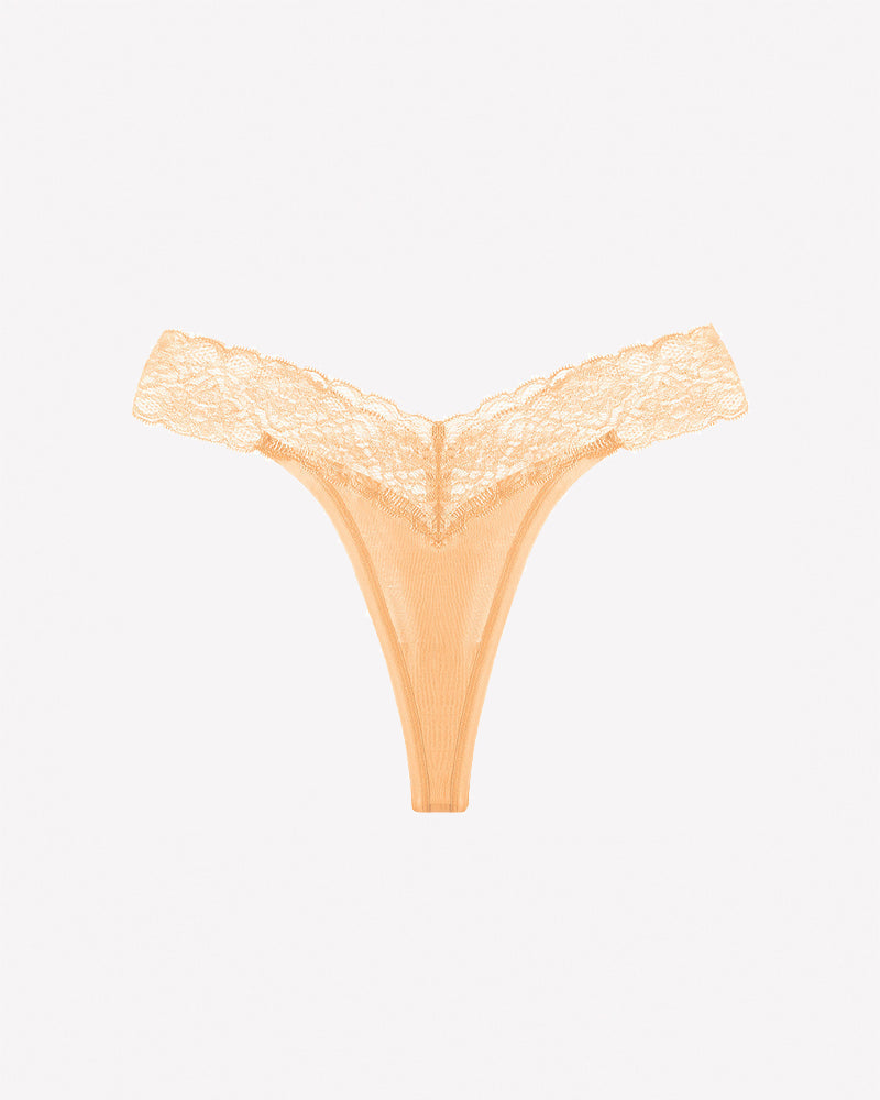 Lace Thong Panties - Low Rise V-Shape Floral Lace Underwear