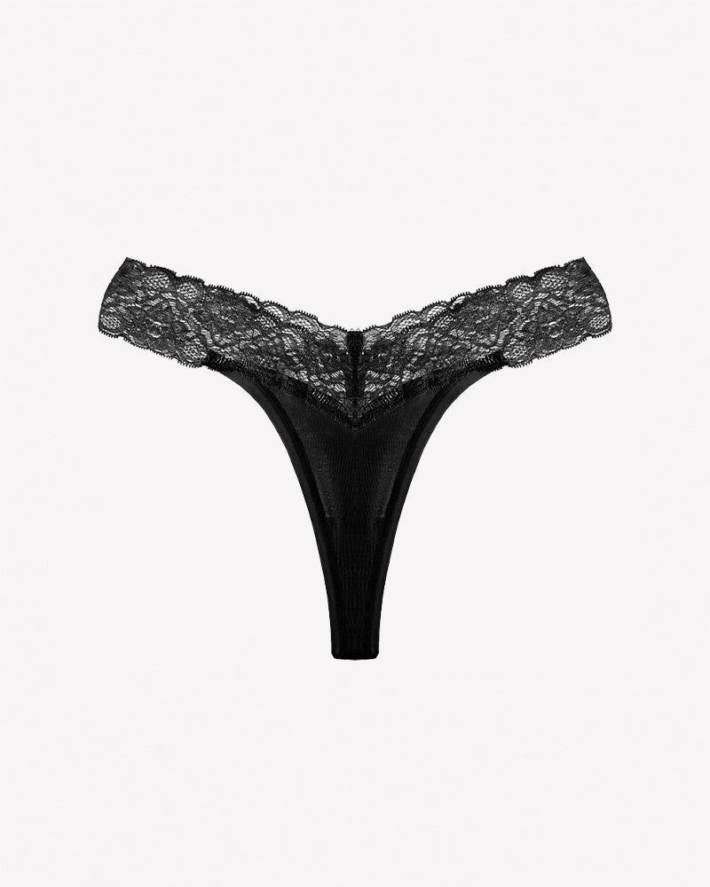 Lace Thong Panties - Low Rise V-Shape Floral Lace Underwear