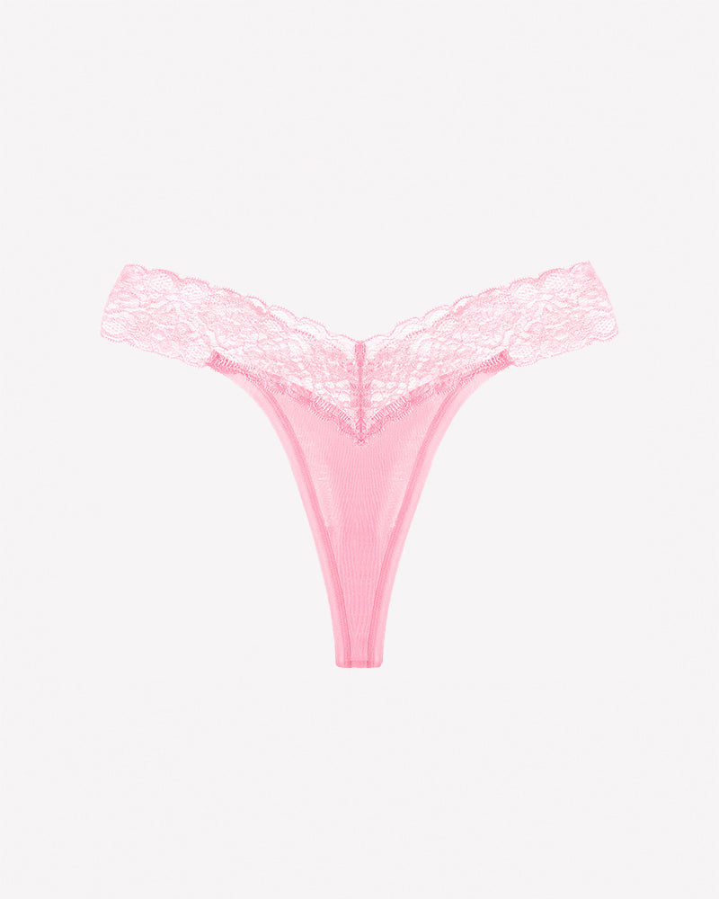 Lace Thong Panties - Low Rise V-Shape Floral Lace Underwear