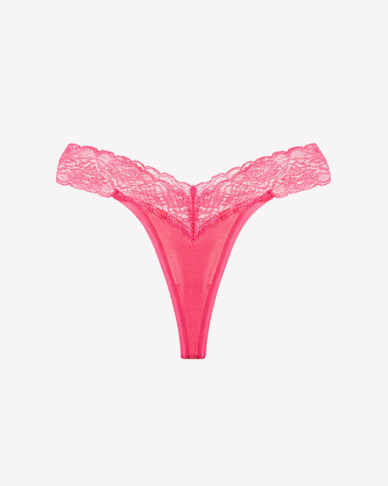 Lace Thong Panties - Low Rise V-Shape Floral Lace Underwear