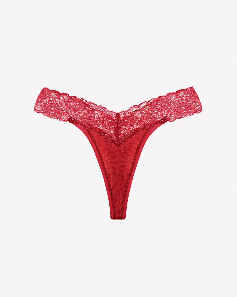 Lace Thong Panties - Low Rise V-Shape Floral Lace Underwear