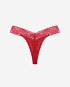 Lace Thong Panties - Low Rise V-Shape Floral Lace Underwear