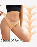 Lace Thong Panties - Low Rise V-Shape Floral Lace Underwear