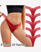 Lace Thong Panties - Low Rise V-Shape Floral Lace Underwear