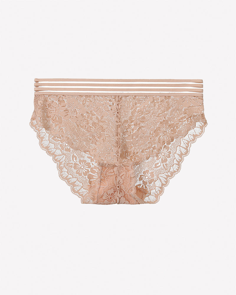 Striped Waist Floral Lace Panties - Sexy Sheer High Stretch Briefs