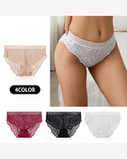 Striped Waist Floral Lace Panties - Sexy Sheer High Stretch Briefs
