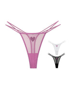 Sheer Mesh Rhinestone Heart Thong - Sexy Multi-Strap Low Rise Panties