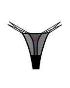 Sheer Mesh Rhinestone Heart Thong - Sexy Multi-Strap Low Rise Panties