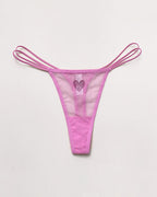 Sheer Mesh Rhinestone Heart Thong - Sexy Multi-Strap Low Rise Panties