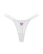 Sheer Mesh Rhinestone Heart Thong - Sexy Multi-Strap Low Rise Panties