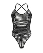 Fishnet Mesh Bodysuit Crisscross Back Teddy Lingerie