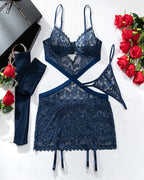 Lace Babydoll Chemise - Sexy Cut Out Garter Lingerie Set