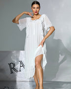 Double Layer Mesh Nightgown - Elegant Ruffle Lace Sleep Dress