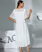 Double Layer Mesh Nightgown - Elegant Ruffle Lace Sleep Dress