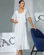 Double Layer Mesh Nightgown - Elegant Ruffle Lace Sleep Dress