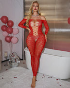 Geometric Fishnet Off-Shoulder Bodystocking