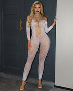 Geometric Fishnet Off-Shoulder Bodystocking