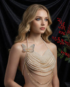Pearl Butterfly Halter Top - Multi-Layer Pearl Body Jewelry Top