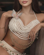 Pearl Butterfly Halter Top - Multi-Layer Pearl Body Jewelry Top