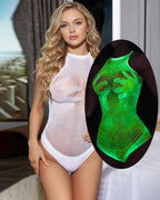 Glow in the Dark Mesh Bodysuit - Luminous Cutout Sleeveless Bodycon