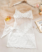 Sheer Floral Lace Nightdress with Panty+Stockings